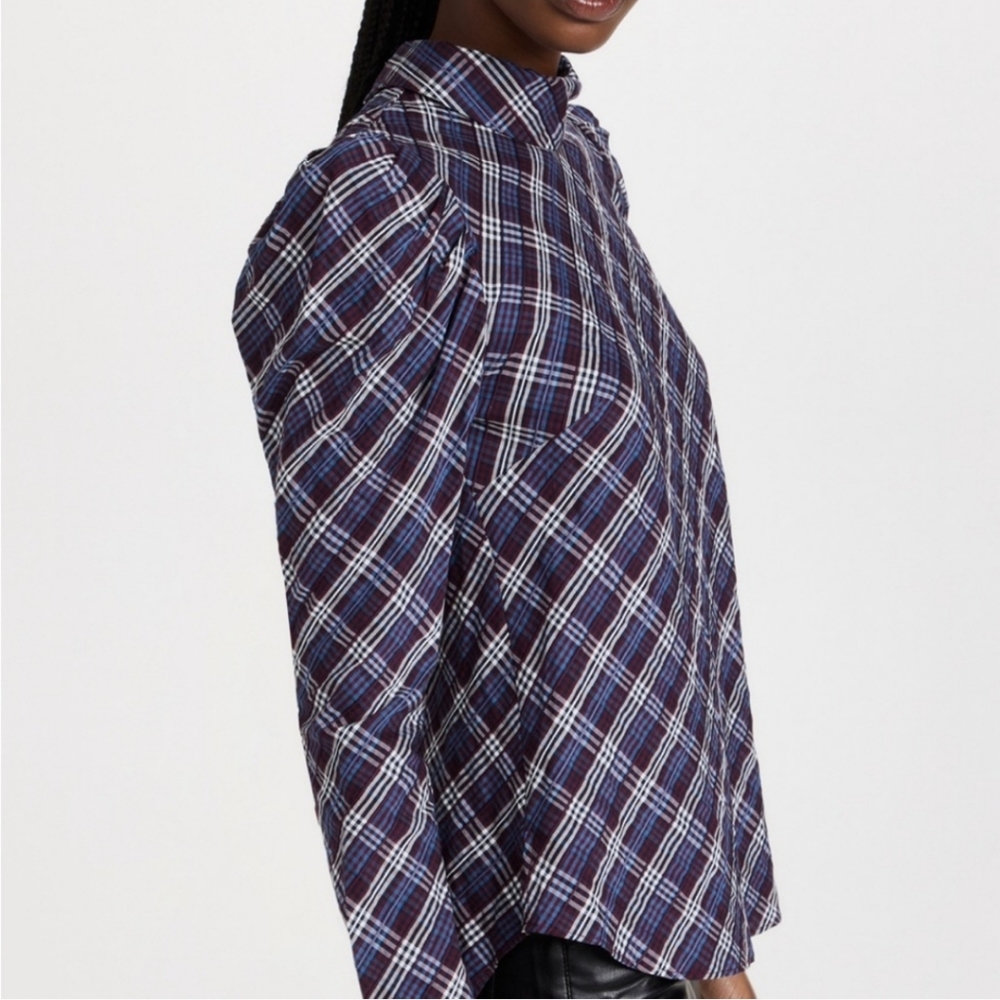 Veronica Beard Isabel Reverse Plaid Shirt Blouse Top Size 14 - Picture 4 of 11